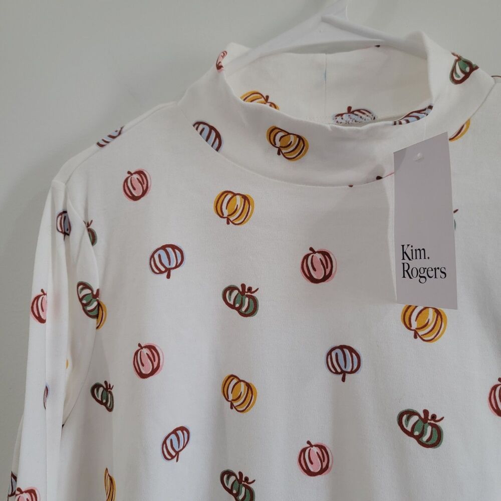 Kim Rogers Perfectly Soft Womens Top Size XL‎ Mock Neck Pumpkins Autumn Fall - Picture 2 of 7